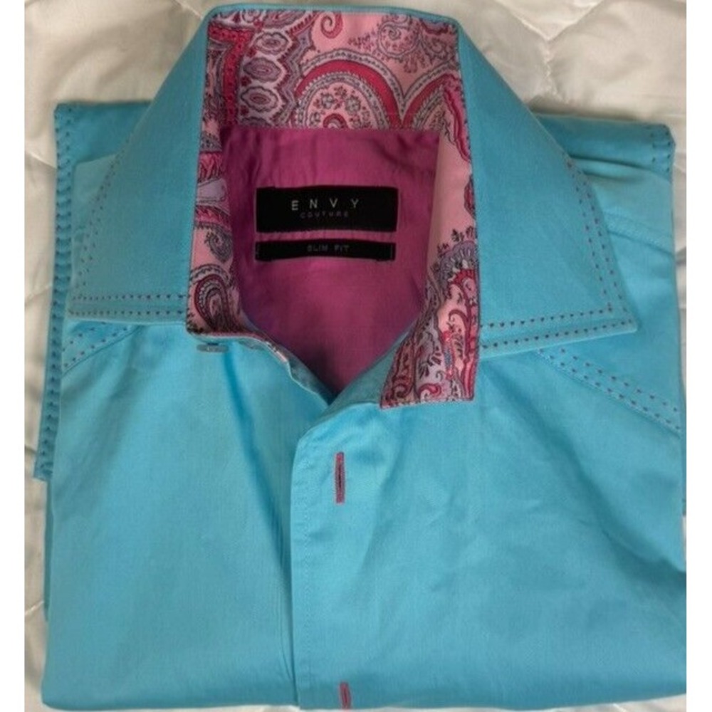 Envy Couture  Slim Fit Long Sleeve Button‎ Down Shirt Medium Flip Cuff Cotton